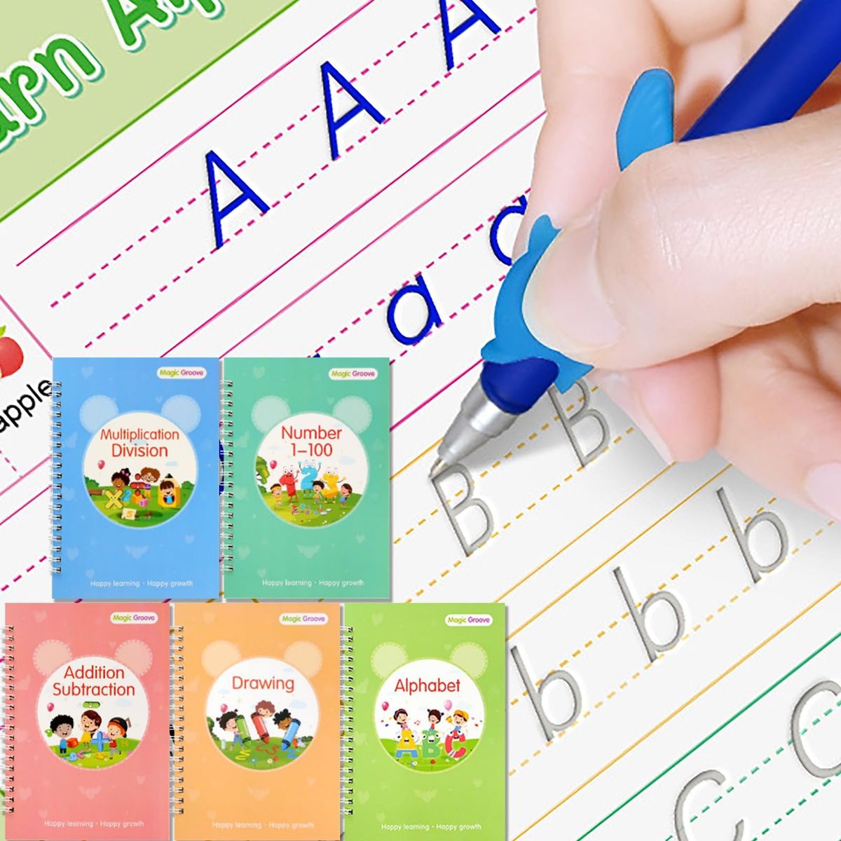 EDWINAYY - Set 5 Cuadernos Mágicos Caligrafía Ingles Ni?os Reutilizable