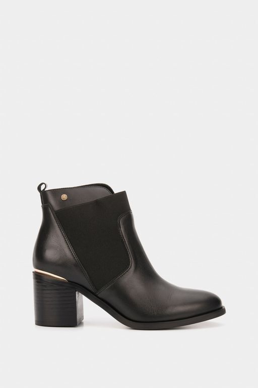 Vélez Botines Tacón Burgos De Cuero Aplique Negro