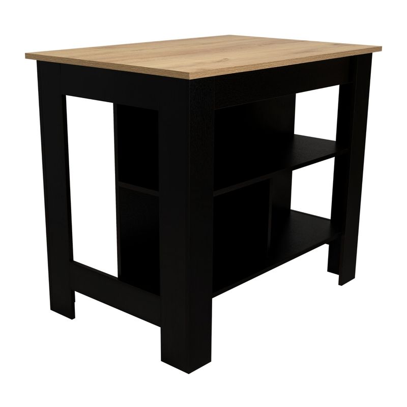 FMFURNITURE - Isla Cocina con 3 Repisas - Negro Café Claro 92.7x116.8x50.8 cm