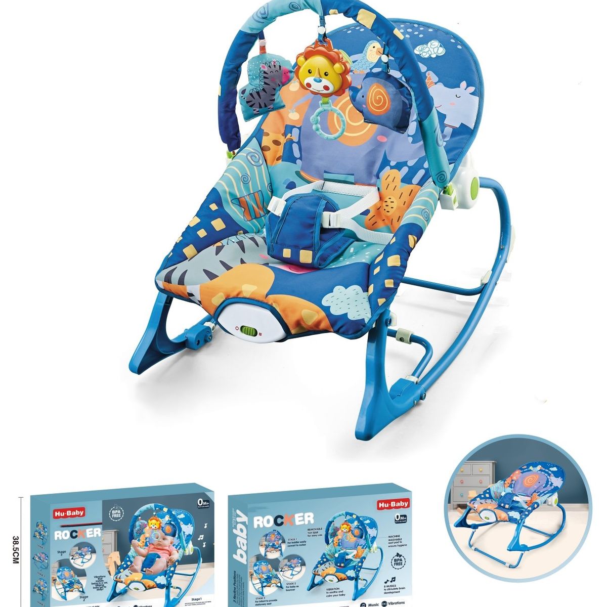 LUBABYCAS - Silla Nido Mecedora Con Vibración y Melodía Azul LuBabycas