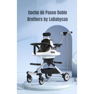 Imagen 2 del producto Coche de Paseo Doble Con Sombrilla Azul By