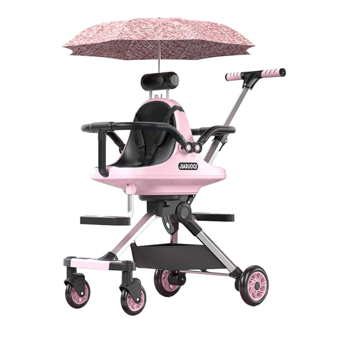 LUBABYCAS - Coche de Paseo Doble Con Sombrilla Rosado By LuBabycas