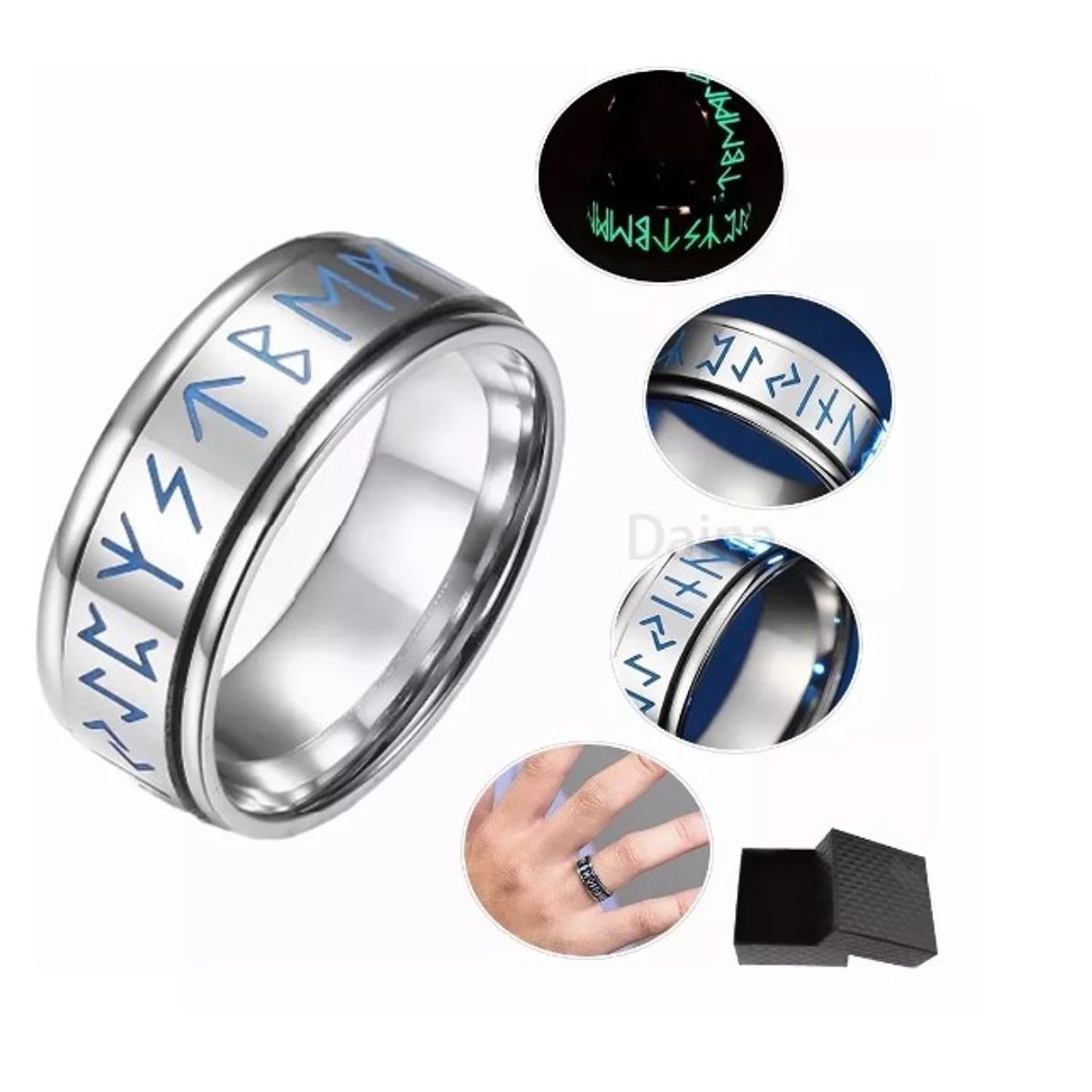 GENERICO - Anillo Runas Vikingo Nórdico En Titanio Giratoria Hombre