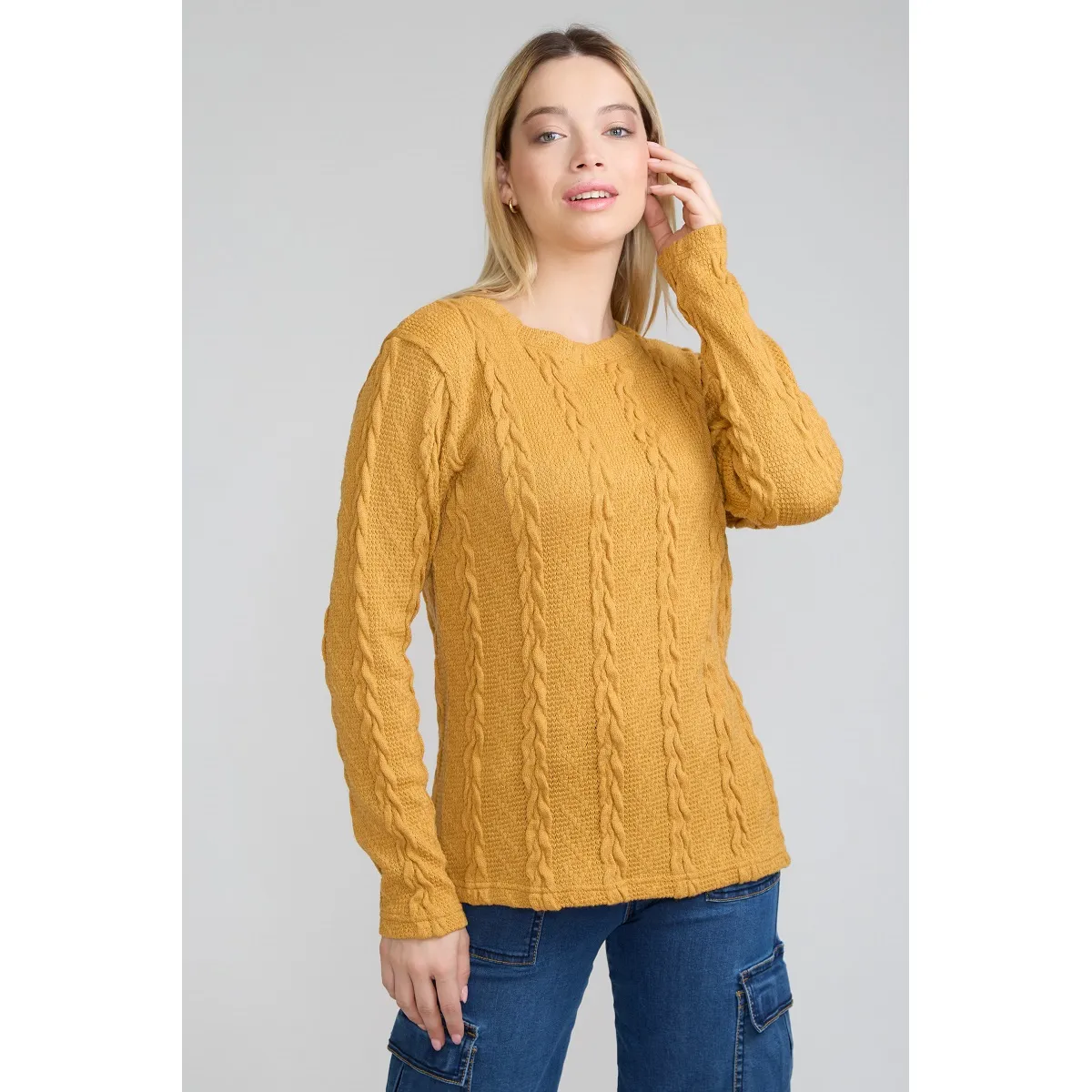 TENTATION - Sweater Trenzado Mostaza Tentation