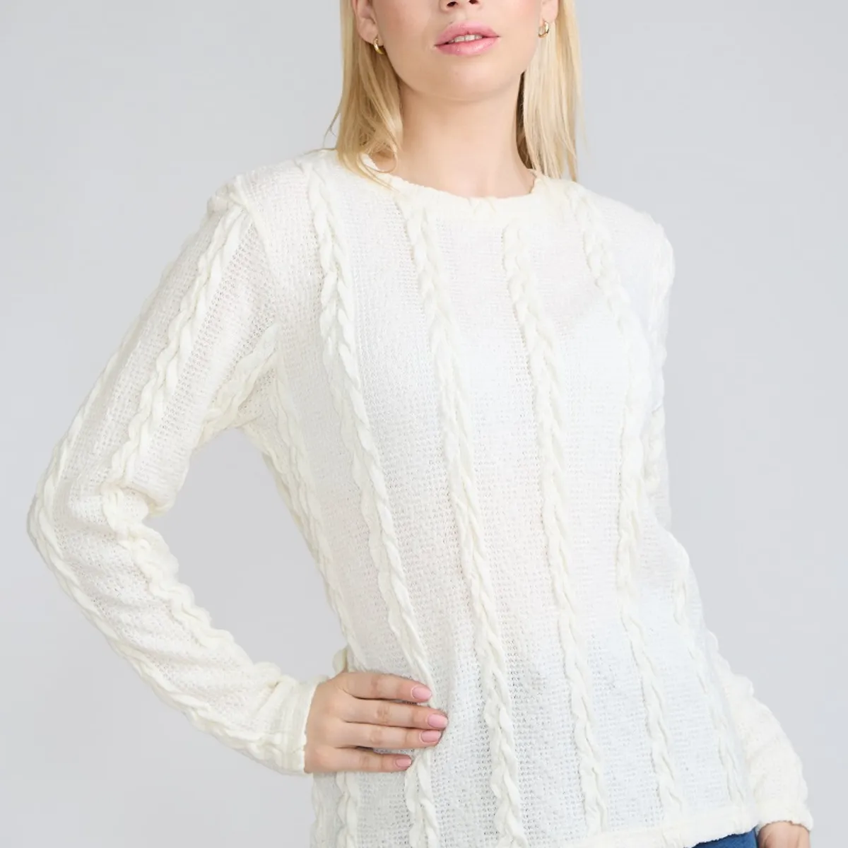 TENTATION - Sweater Trenzado Blanco Tentation