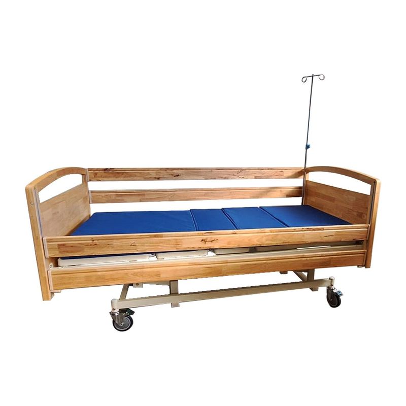 GLOMED - Cama Catre Clínico Manual 3 Posiciones Madera + Colchón 8cm GLOMED