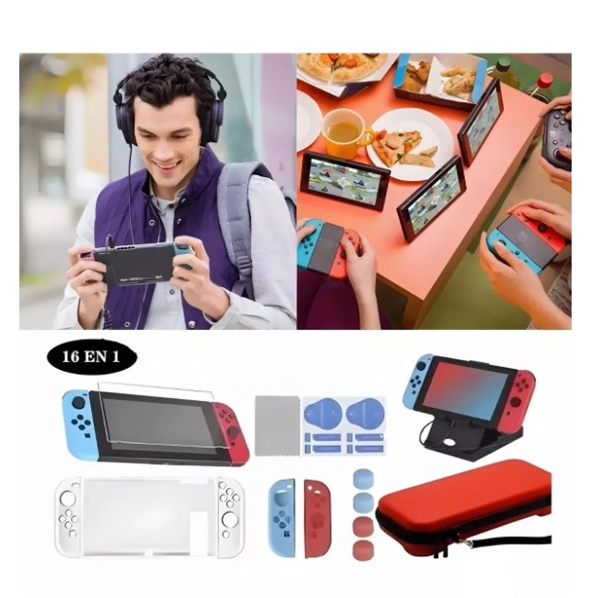 GENERICO - Nintendo Switch Kit De Accesorios Con Estuche Para 16 En 1
