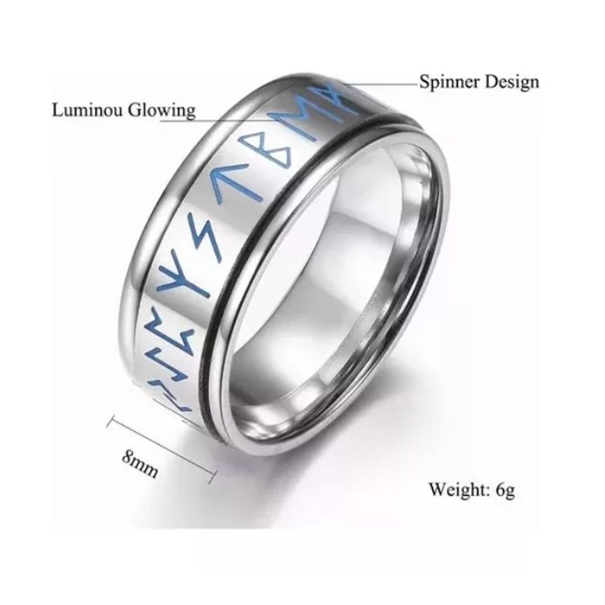 GENERICO - Anillo Runas Vikingo Nórdico En Titanio Giratoria Hombre