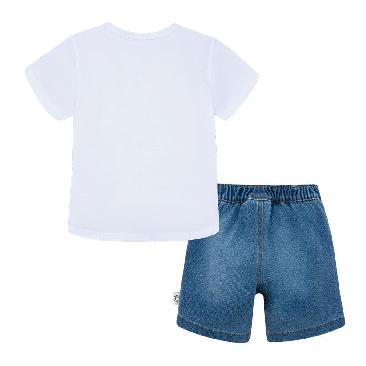 OFFCORSS - Conjunto de polera osito y bermuda en denim para recién nacido niño