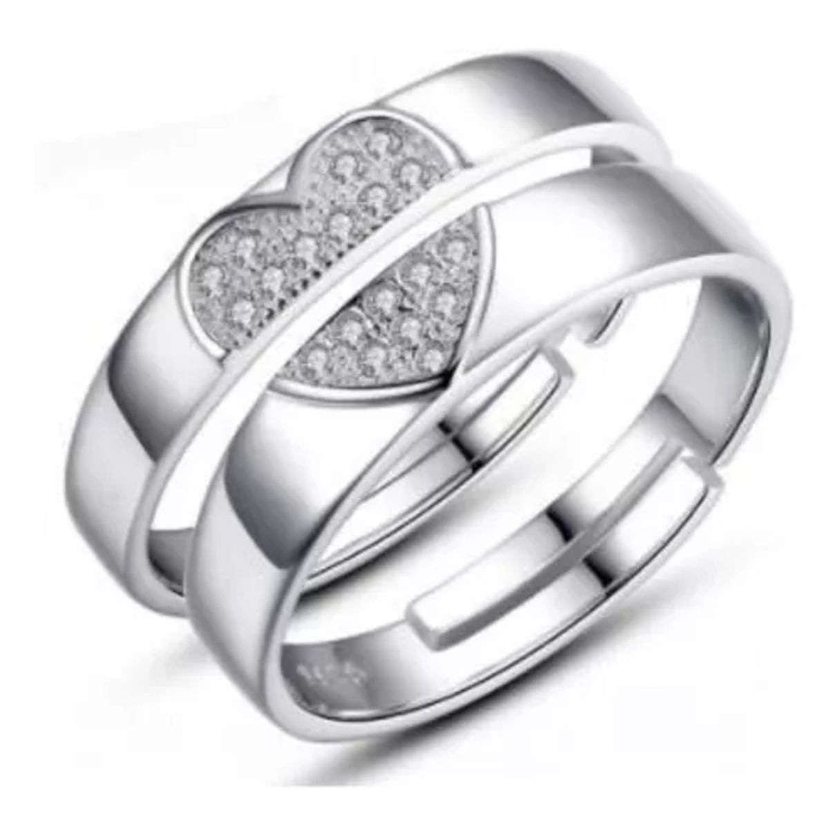 GENERICO - Set Anillos Pareja Ajustable Amor Corazón Compromiso