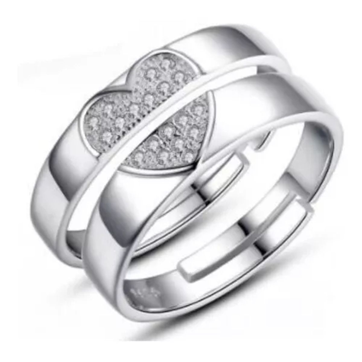 GENERICO - Set Anillos Pareja Ajustable Amor Corazón Compromiso