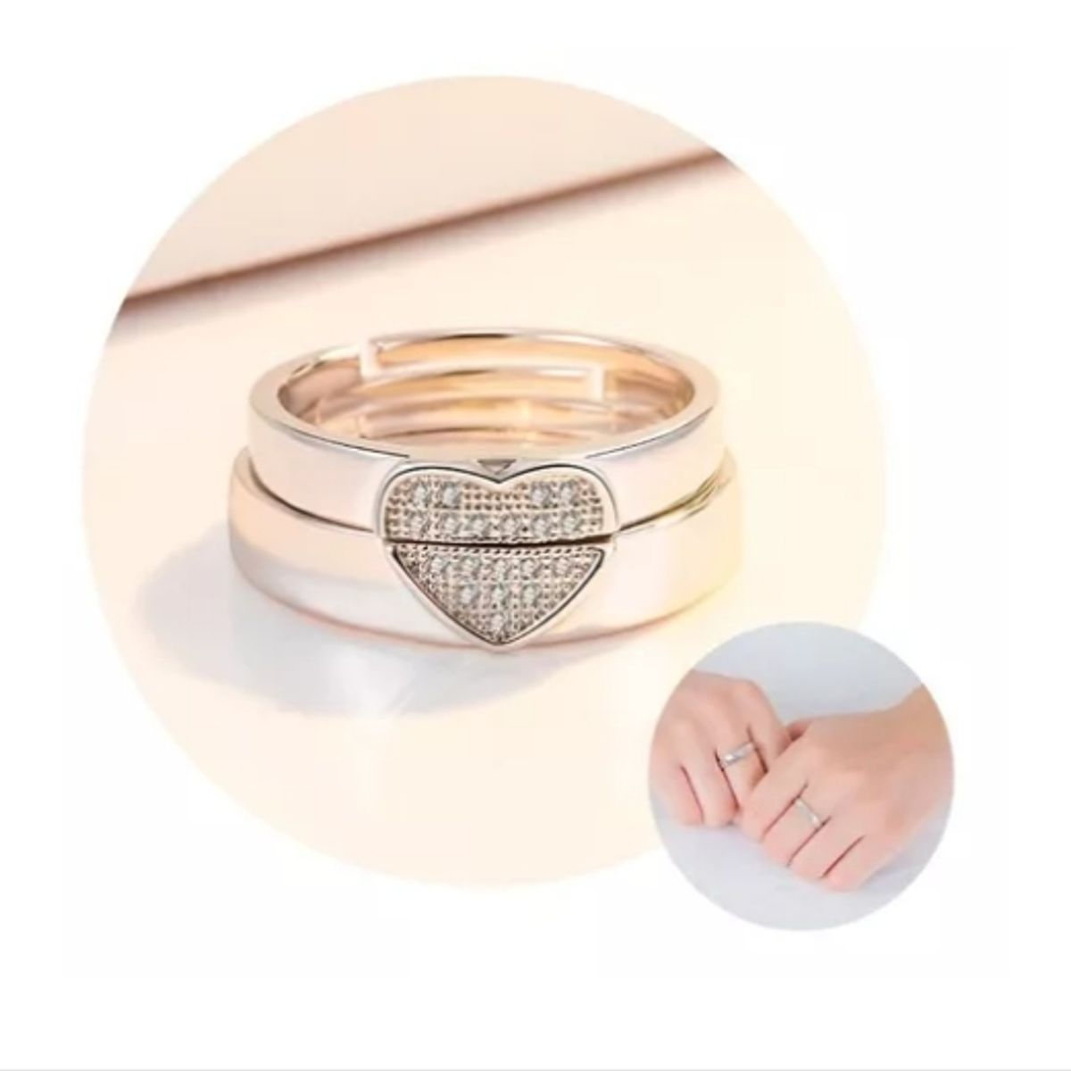 GENERICO - Set Anillos Pareja Ajustable Amor Corazón Compromiso