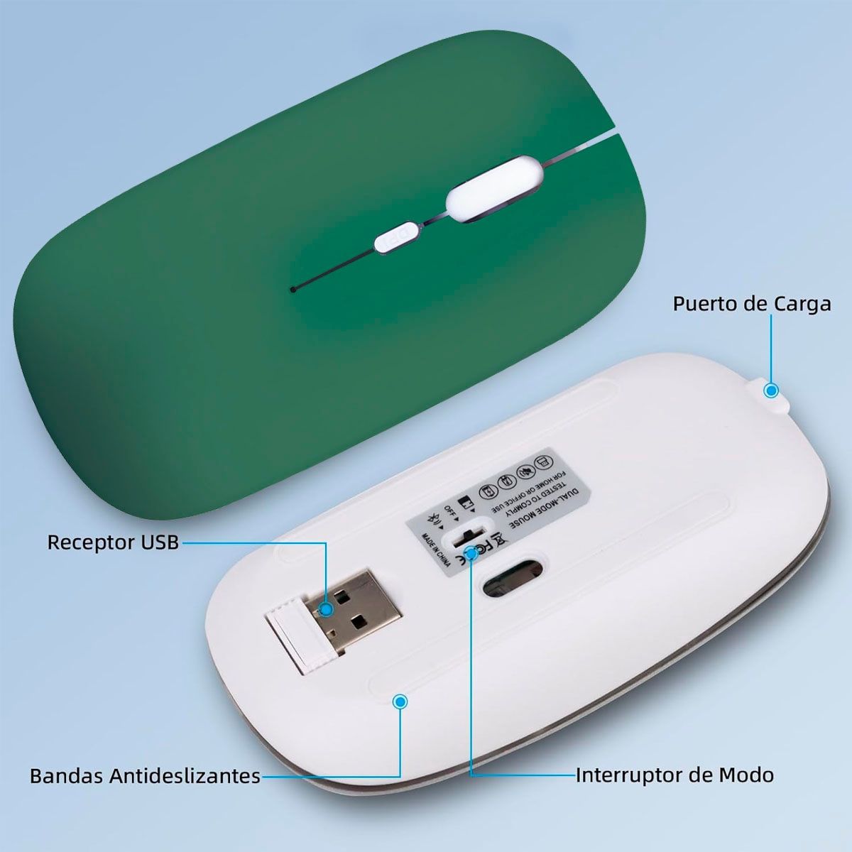 JOIGO - Mouse Inalambrico Recargable Bluetooth Receptor USB Verde