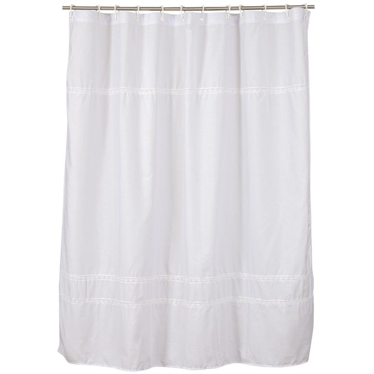 Cortina de bano color blanco bolillo 180 x 180 cms