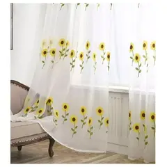 COMPRAPO - Set X 2 Visillos Blancos Bordados Girasoles Amarillos 140x230 Cm