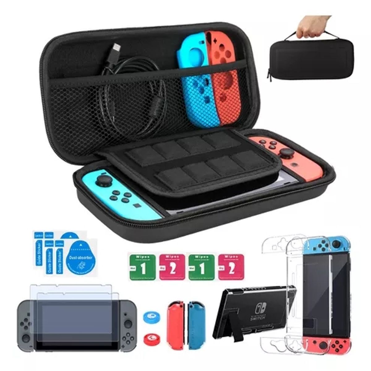 GENERICO - Estuche Protector Para Nintendo Switch Normal Pack 17 En 1