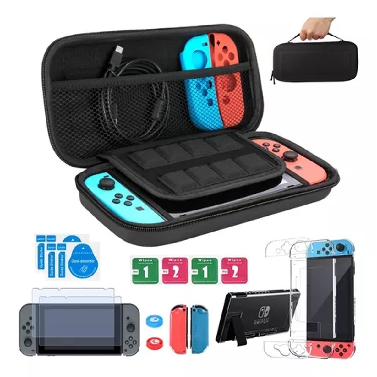 GENERICO - Estuche Protector Para Nintendo Switch Normal Pack 17 En 1