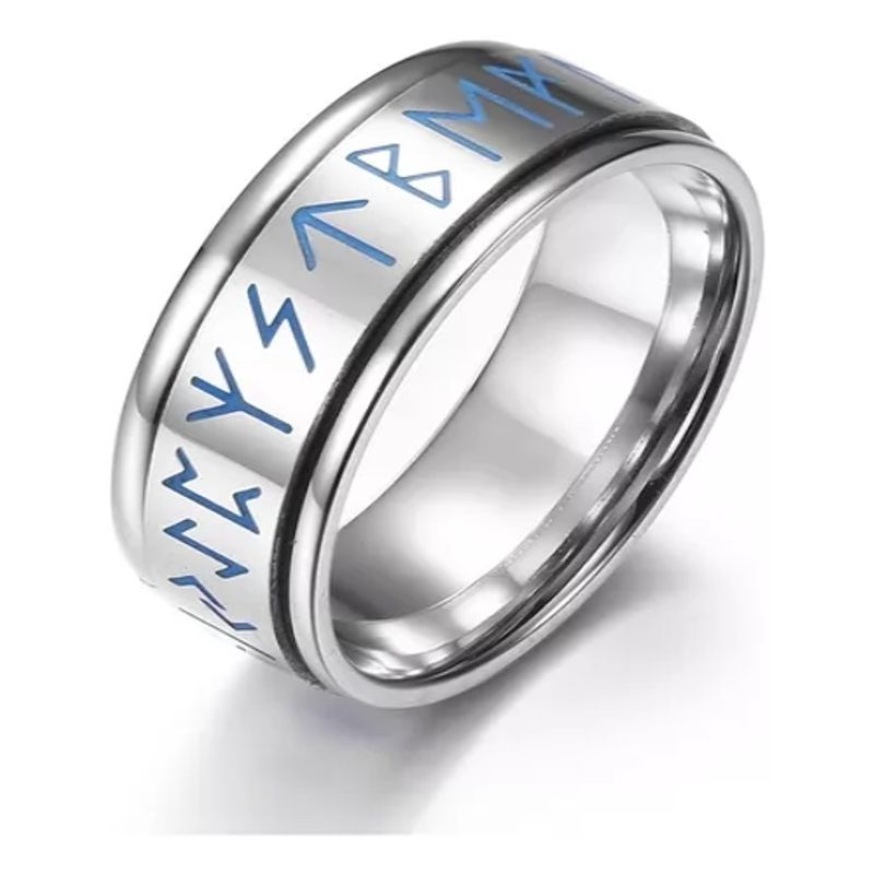 GENERICO - Anillo Runas Vikingo Nórdico En Titanio Giratoria Hombre