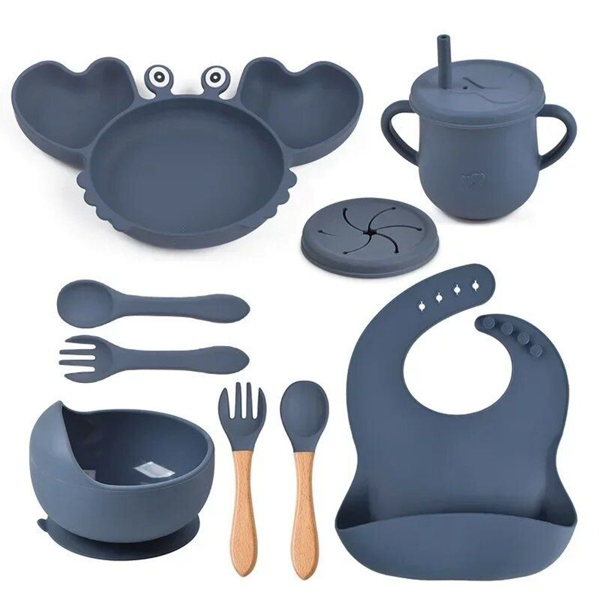 GENERICO - Set Alimentación Silicona Antideslizante Para Bebés 10p GRIS