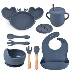 GENERICO - Set Alimentación Silicona Antideslizante Para Bebés 10p GRIS