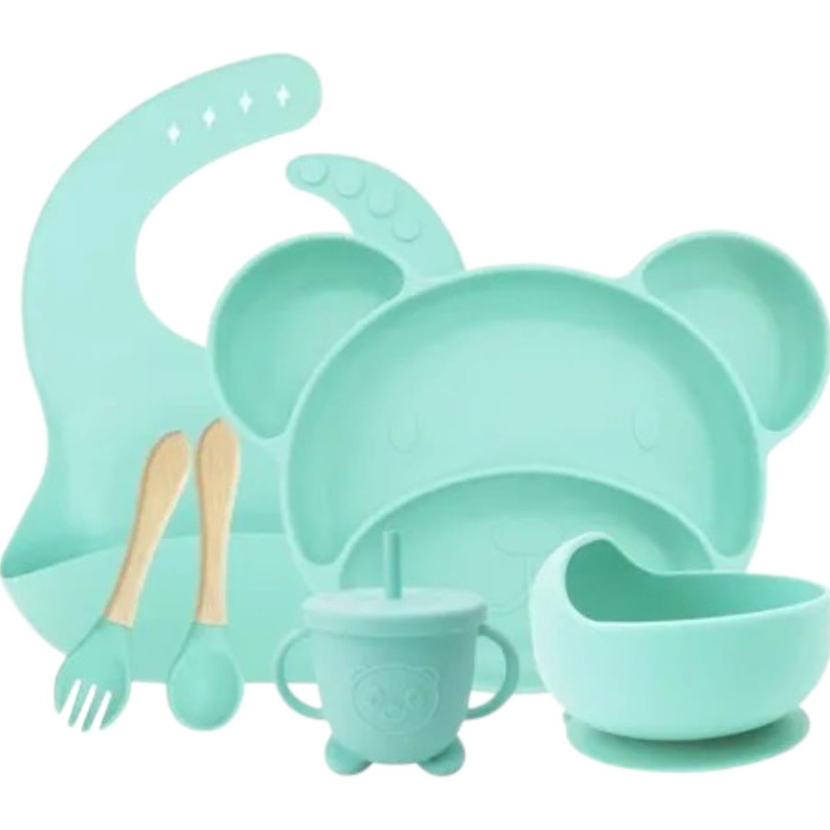 GENERICO - Set Alimentación Silicona Antideslizante Para Bebés 10p GRIS