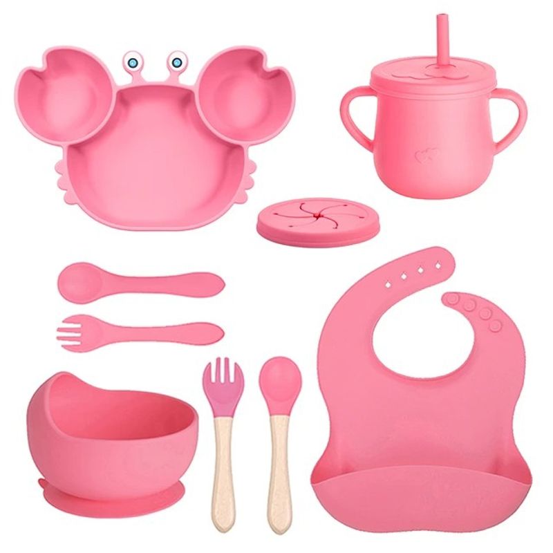 GENERICO - Set De Alimentación Silicona Antideslizante Para Bebés 10p ROSA