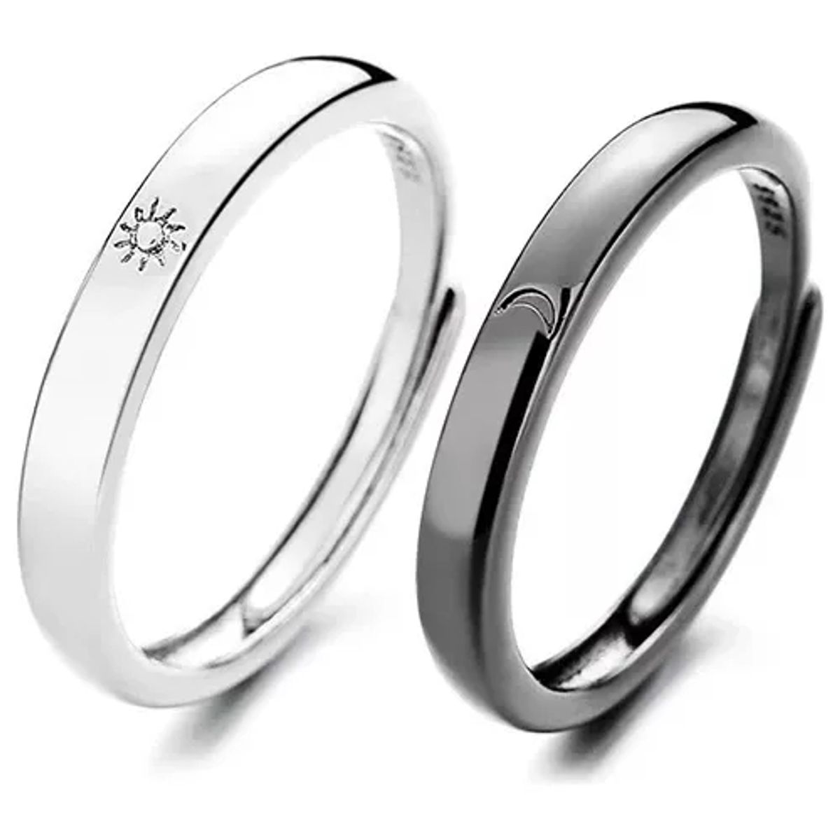 GENERICO - Anillos Pareja Luna Y Sol Hombre Mujer Compromiso Baño Plata