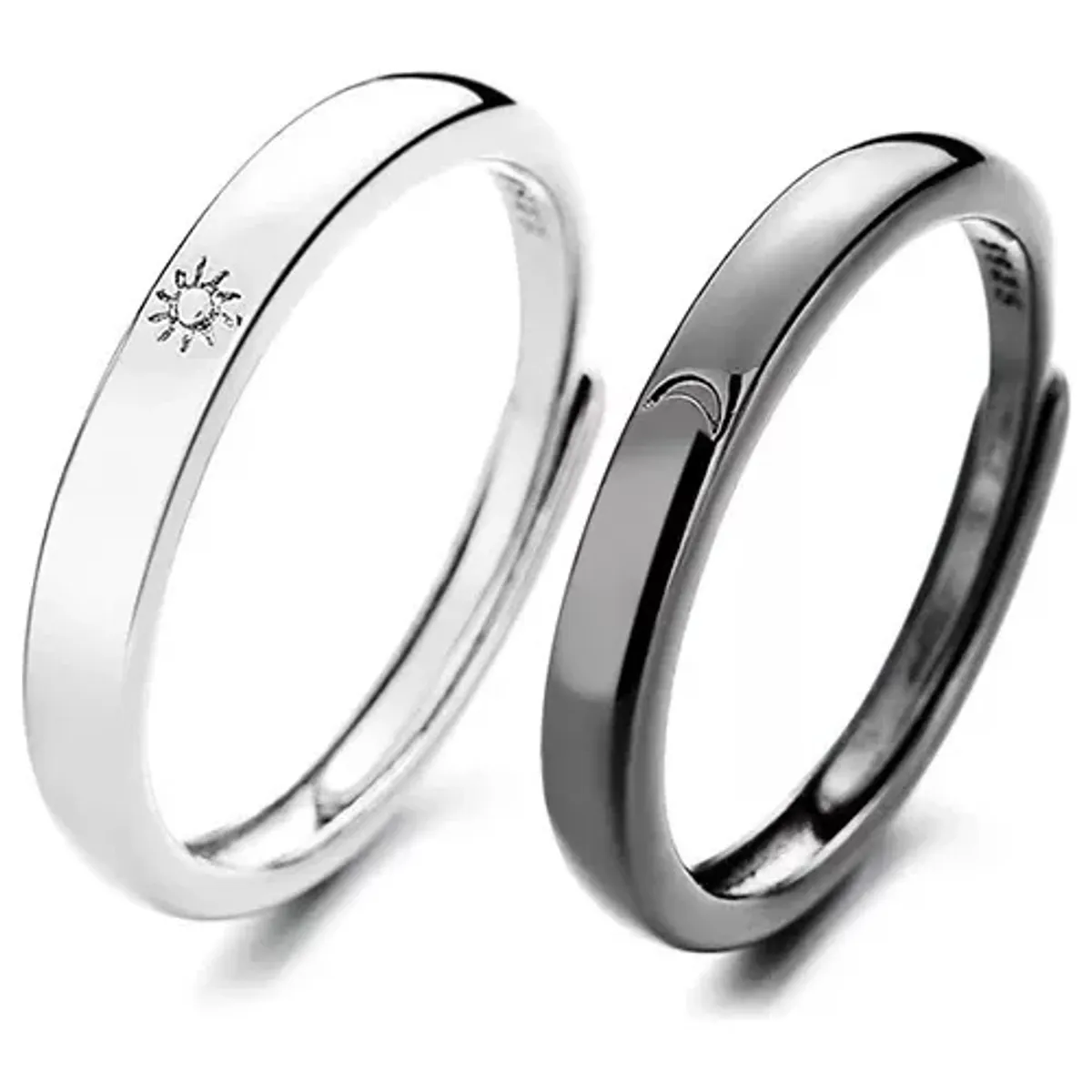 GENERICO - Anillos Pareja Luna Y Sol Hombre Mujer Compromiso Baño Plata