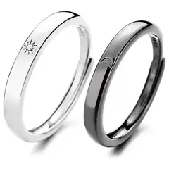 GENERICO - Anillos Pareja Luna Y Sol Hombre Mujer Compromiso Baño Plata