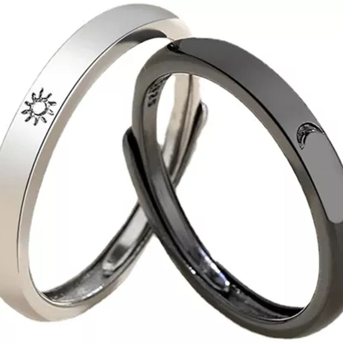 GENERICO - Anillos Pareja Luna Y Sol Hombre Mujer Compromiso Baño Plata