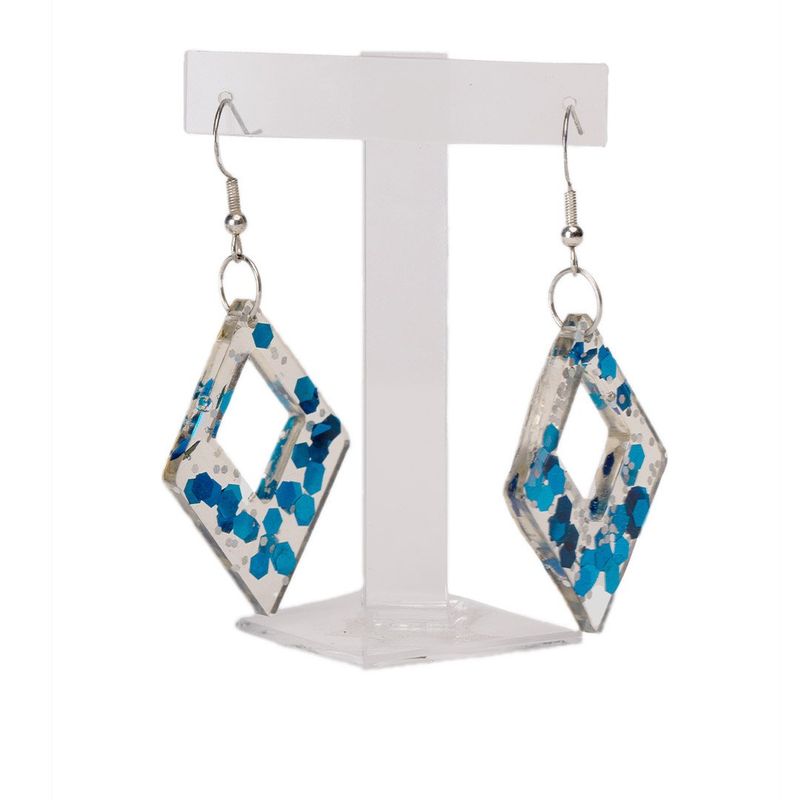 ZAMETA - Pendientes Diseño Hexágono Azul Gliter Zameta By Lina