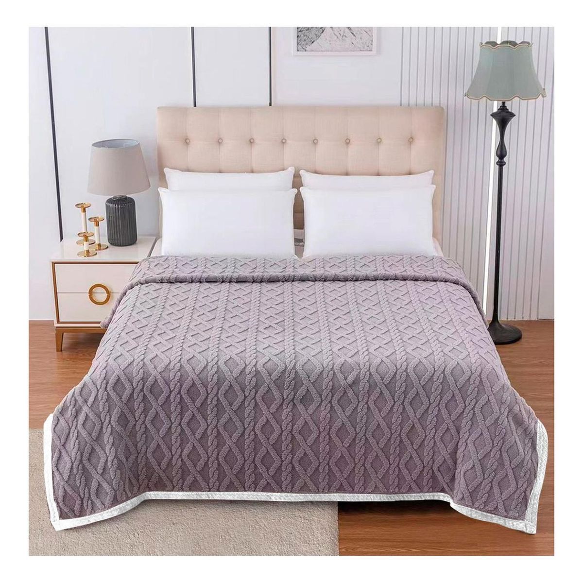 GENERICO - Manta Frazada Suave Diseño Geometrico Colores 240x215 - Gris oscuro - Queen