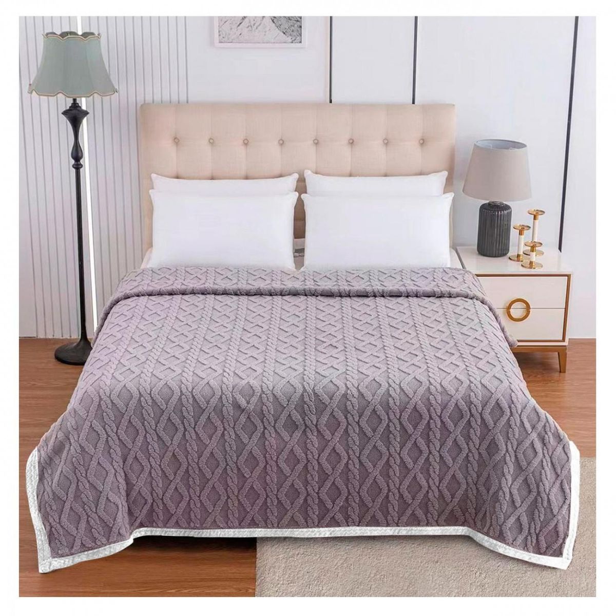 GENERICO - Manta Frazada Suave Diseño Geometrico Colores 240x215 - Gris oscuro - Queen