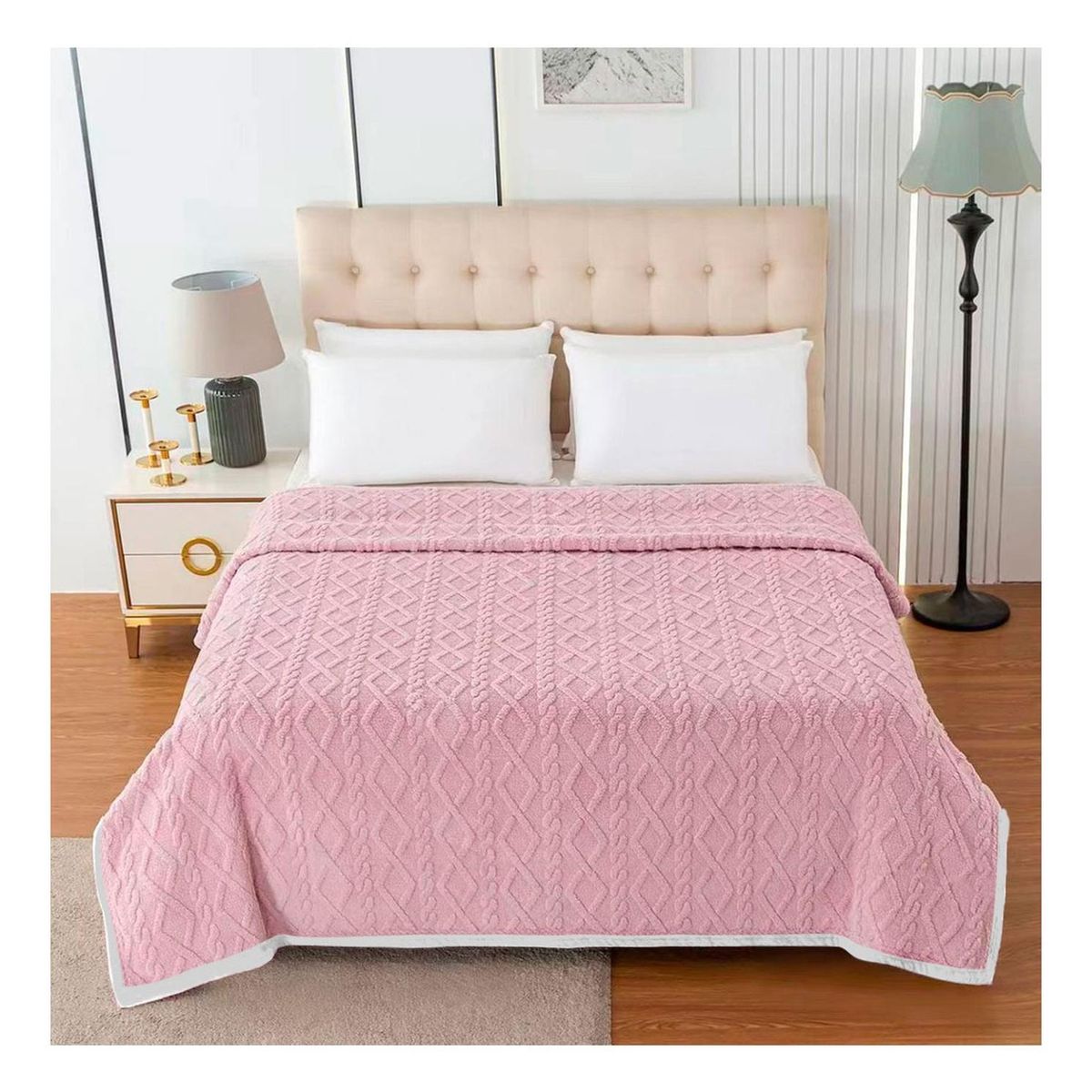 GENERICO - Manta Frazada Suave Diseño Geometrico Colores 240x215 - Rosa claro - Queen