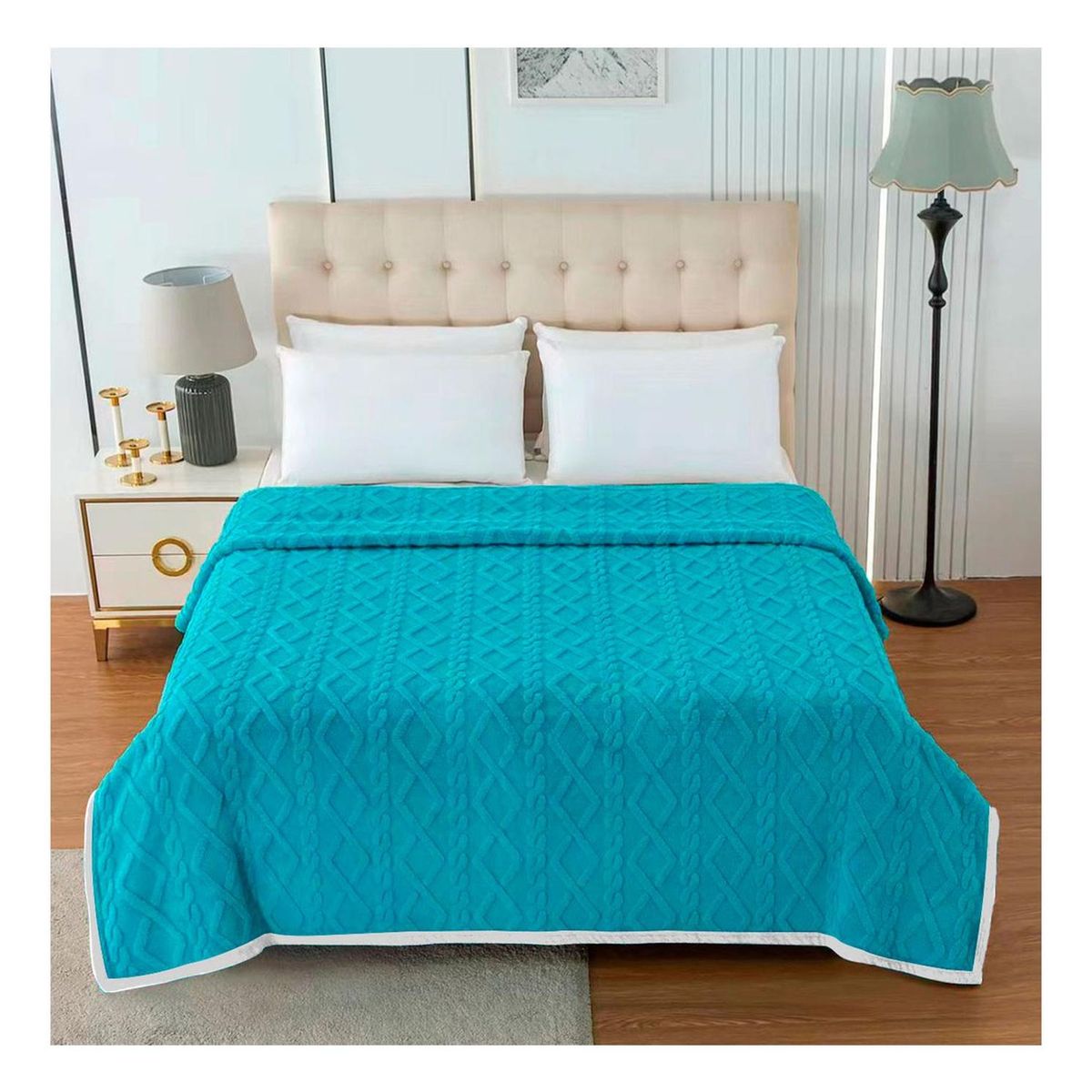 GENERICO - Manta Frazada Suave Diseño Geometrico Colores 240x215 - Turquesa - Queen