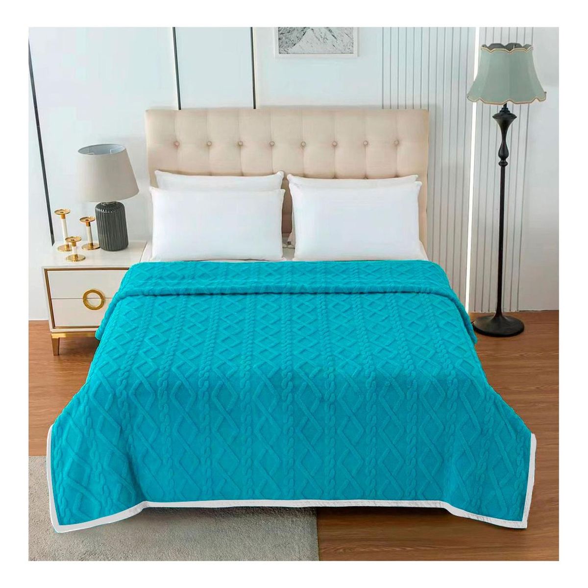 GENERICO - Manta Frazada Suave Diseño Geometrico Colores 240x215 - Turquesa - Queen