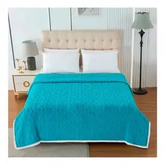 GENERICO - Manta Frazada Suave Diseño Geometrico Colores 240x215 - Turquesa - Queen