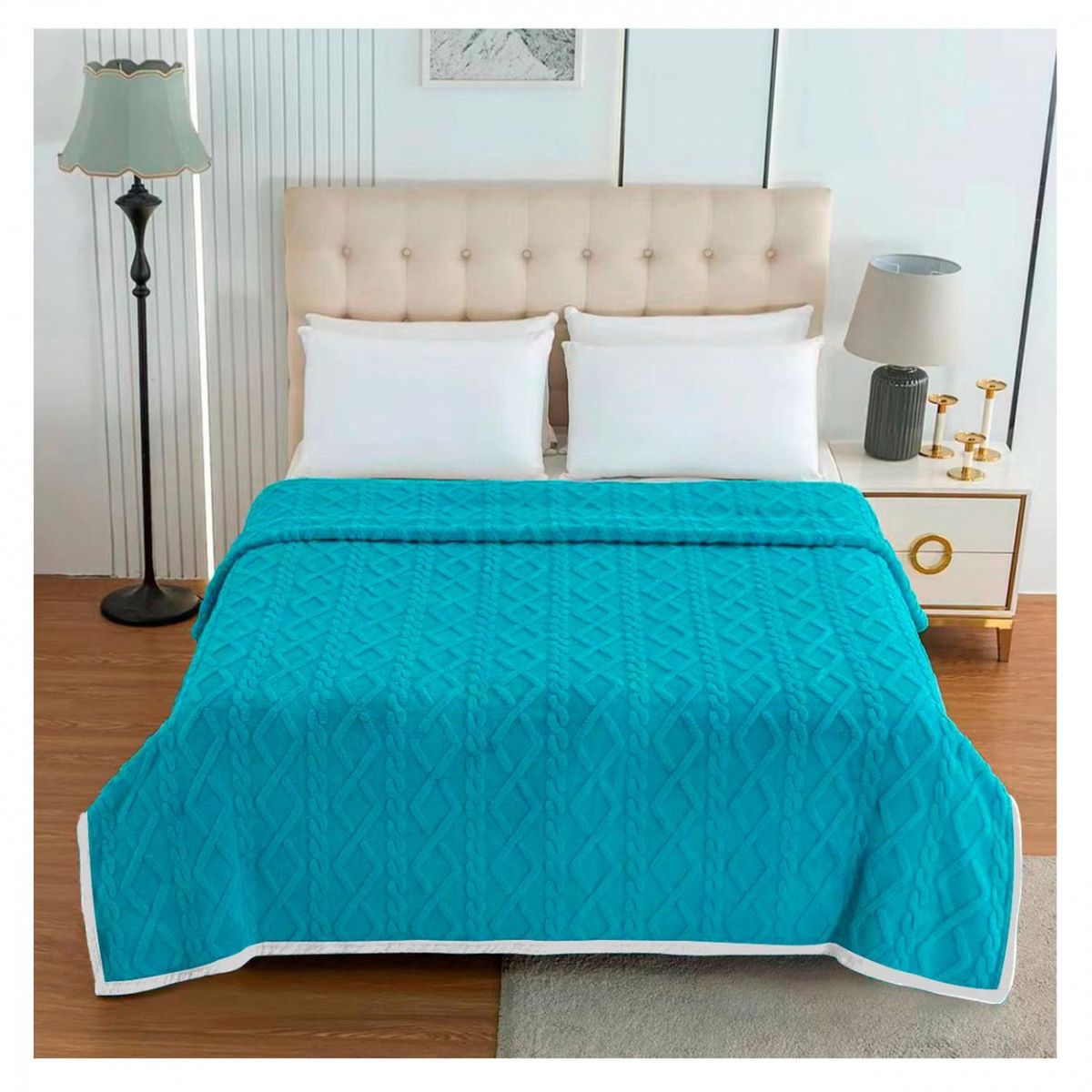 GENERICO - Manta Frazada Suave Diseño Geometrico Colores 240x215 - Turquesa - Queen