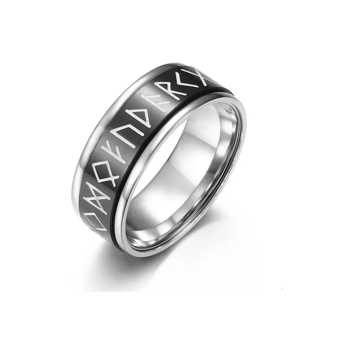 GENERICO - Anillo Runas Vikingo Nórdico En Titanio Giratoria Hombre