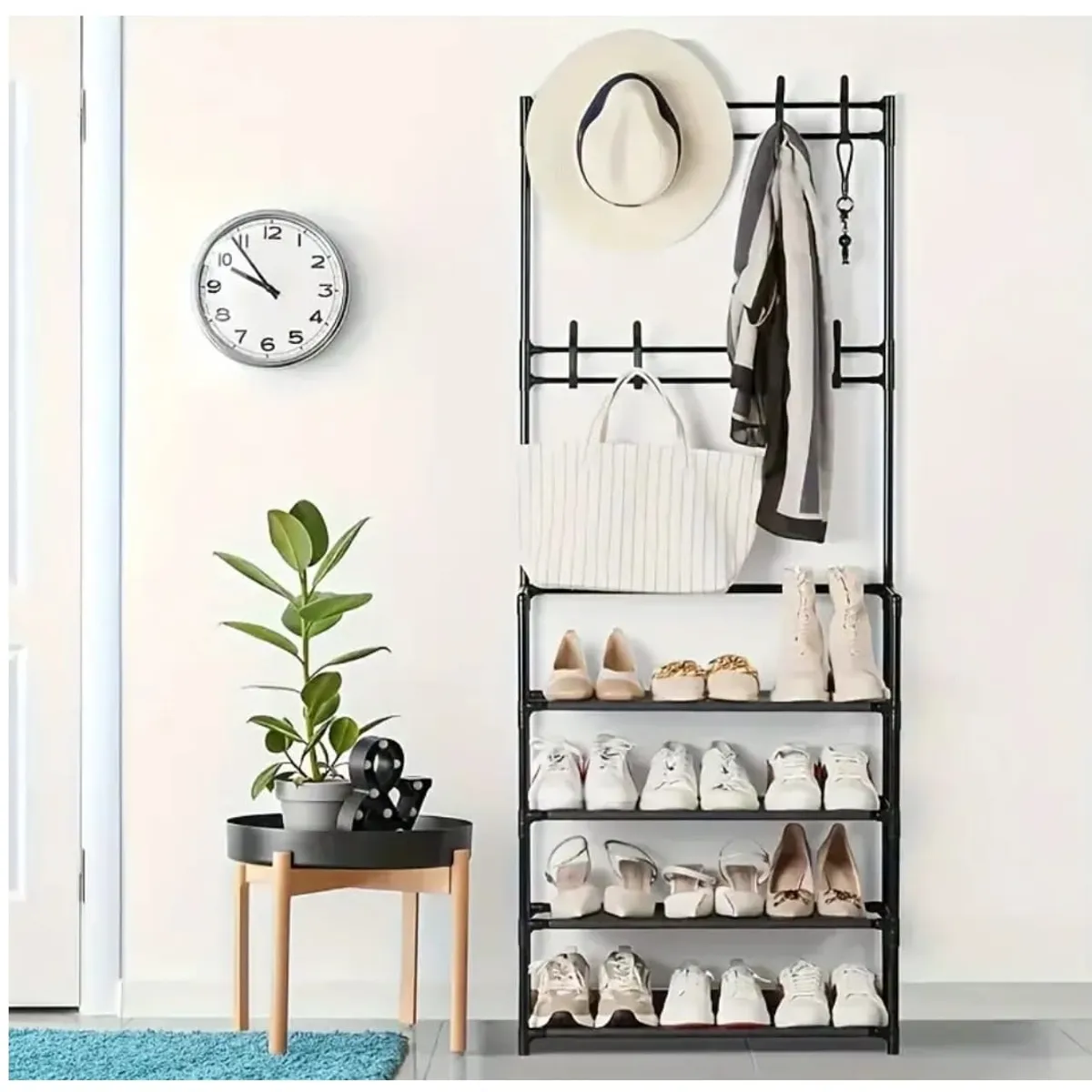 GENERICO - Organizador Rack Zapatero Colgador Perchero Ropa 4 Niveles Negro.