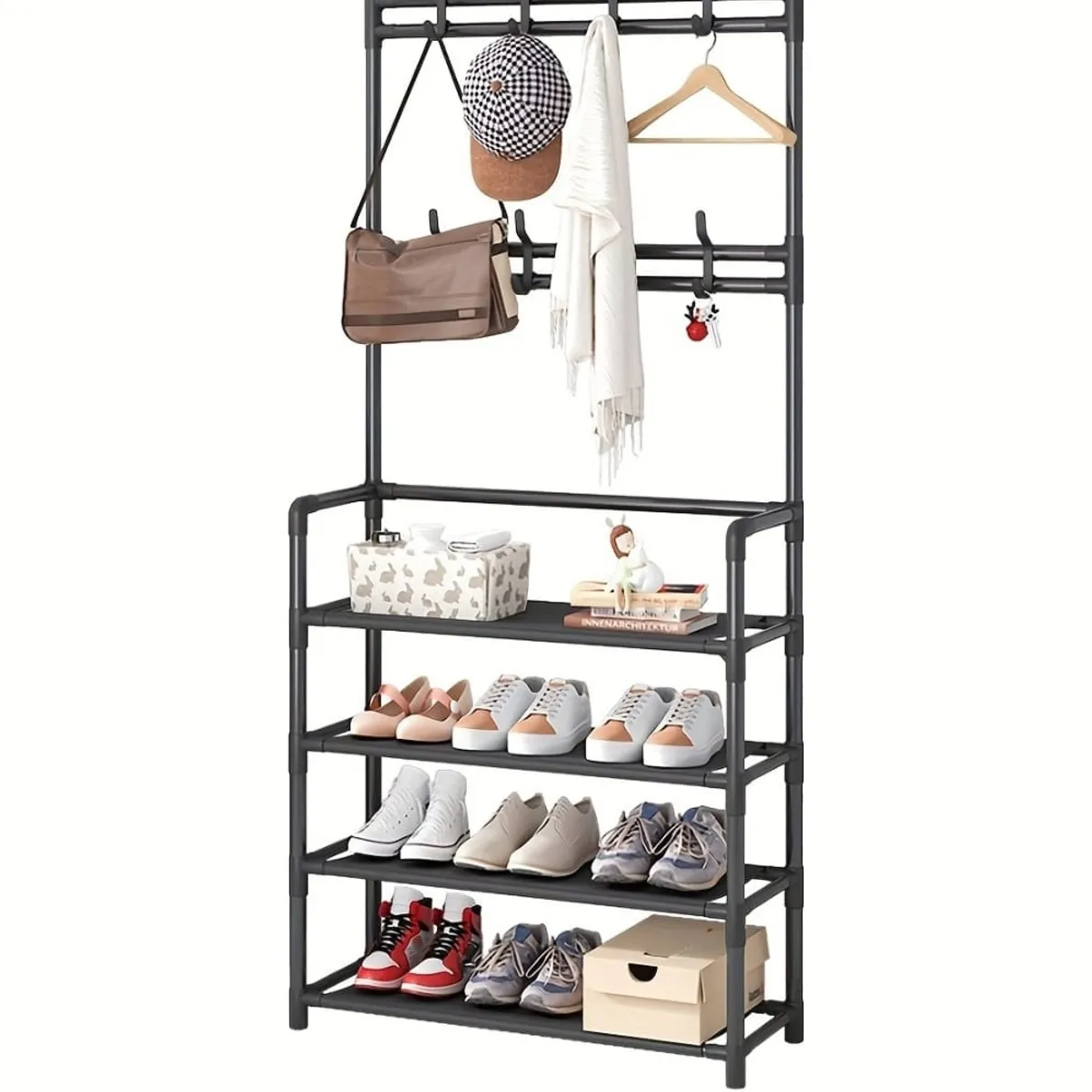GENERICO - Organizador Rack Zapatero Colgador Perchero Ropa 4 Niveles Negro.