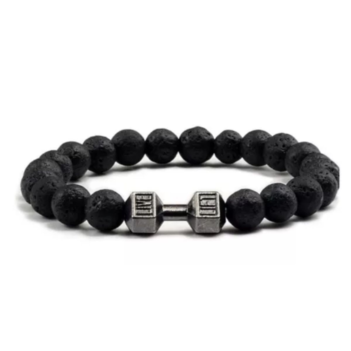 GENERICO - Pulsera Mancuerna Lava Volcánica 8mm Regalo Fitness Deporte