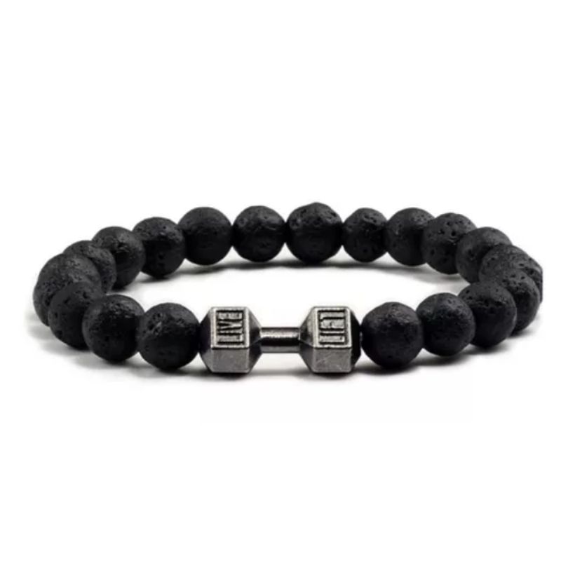 GENERICO - Pulsera Mancuerna Lava Volcánica 8mm Regalo Fitness Deporte