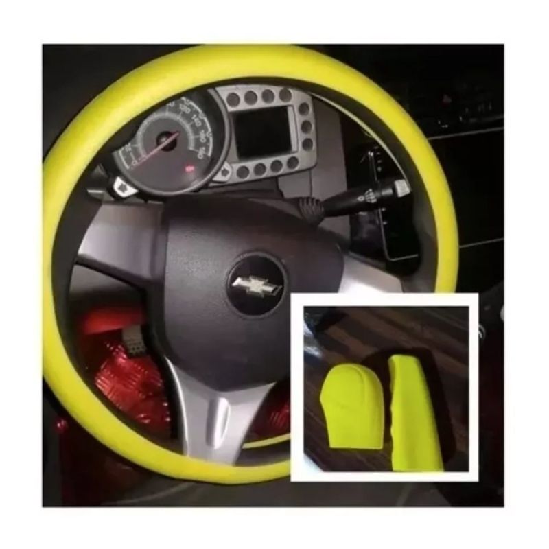 GENERICO - Funda Cubre Volante + Freno De Mano + Palanca Auto Amarillo