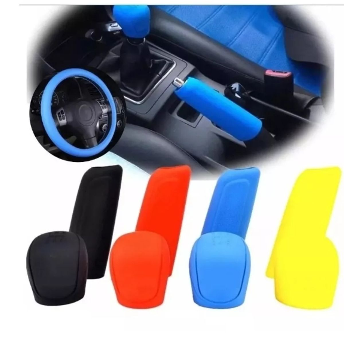 Funda Cubre Volante + Freno De Mano + Palanca Auto Amarillo, marca GENERICO - Foto 2
