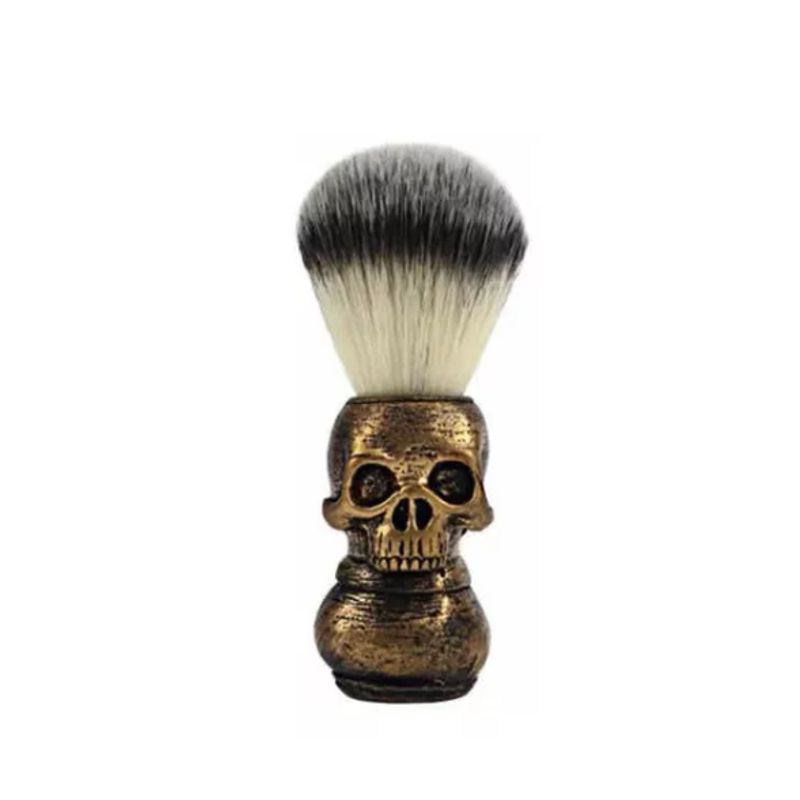 GENERICO - Hisopo O Brocha De Afeitar Calavera Barbería Barba Barbero DORADO
