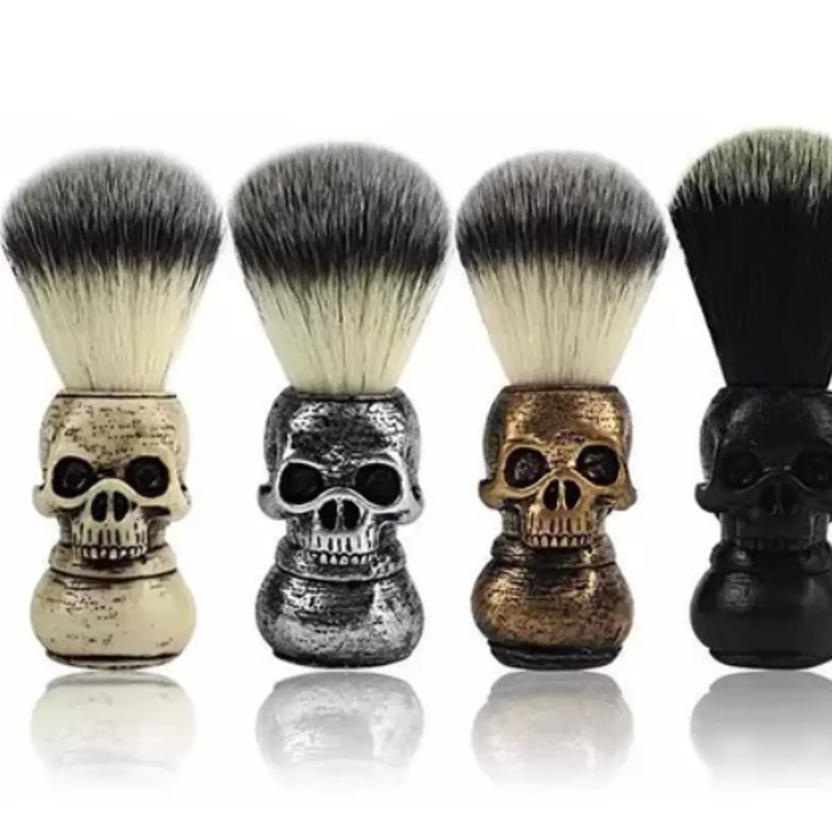 GENERICO - Hisopo O Brocha De Afeitar Calavera Barbería Barba Barbero DORADO