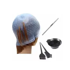 GENERICO - Kit Tintura Pocillo + 3 Brochas + Gorro Visos Goma + Crochet