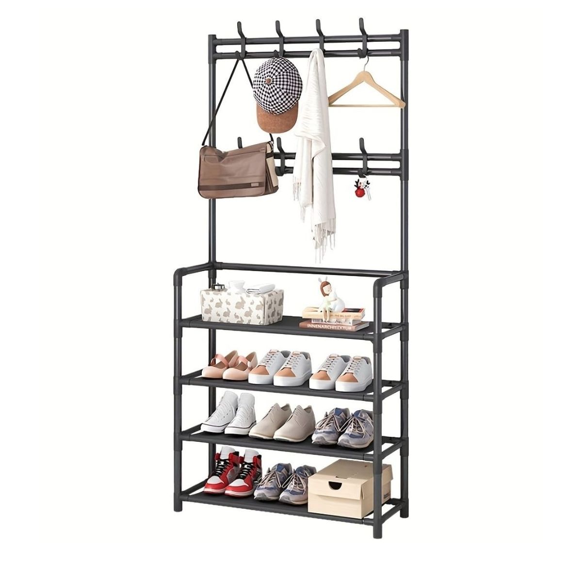 GENERICO - Organizador Rack Zapatero Colgador Perchero Ropa 4 Niveles Blanco.