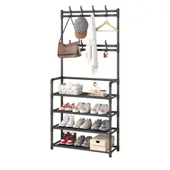 GENERICO - Organizador Rack Zapatero Colgador Perchero Ropa 4 Niveles Blanco.